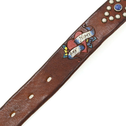 【中古】エイチティーシー HTC レザー スタッズ ベルト ブラウン【サイズ表記なし（約100cm位）】【 状態ランクC 】【 メンズ 】