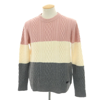 【中古】ブラックレーベル クレストブリッジ BLACK LABELCRESTBRIDGE ミドルゲージ ウールカシミヤ クルーネック プルオーバーニット ピンクxオフホワイト【サイズM】【 状態ランクB 】【 メンズ 】