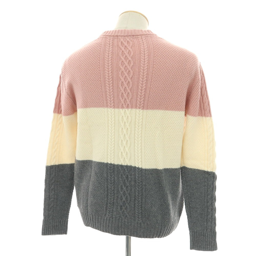 【中古】ブラックレーベル クレストブリッジ BLACK LABELCRESTBRIDGE ミドルゲージ ウールカシミヤ クルーネック プルオーバーニット ピンクxオフホワイト【サイズM】【 状態ランクB 】【 メンズ 】