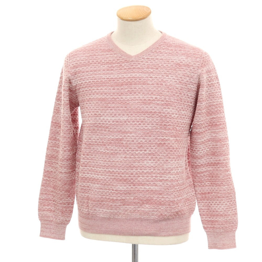【中古】ムッシュニコル monsieur NICOLE アクリルコットン Vネック プルオーバーニット ピンク系【サイズ46】【 状態ランクA 】【 メンズ 】