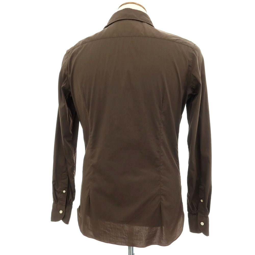 【中古】ルイジボレッリ ラグジュアリーヴィンテージ LUIGIBORRELLI LUXURY VINTAGE ストレッチ コットンナイロン ホリゾンタルカラー カジュアルシャツ ブラウン【サイズM】【 状態ランクB 】【 メンズ 】