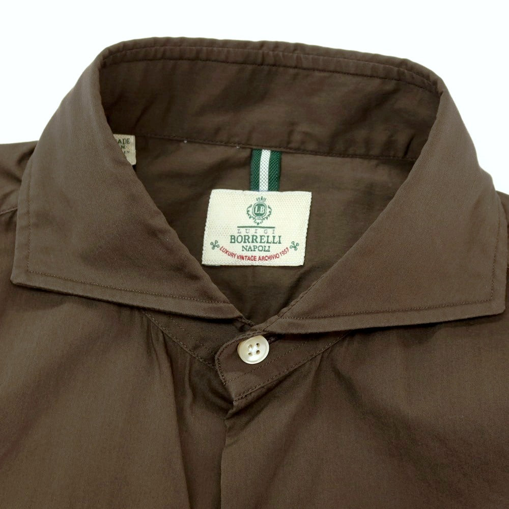 【中古】ルイジボレッリ ラグジュアリーヴィンテージ LUIGIBORRELLI LUXURY VINTAGE ストレッチ コットンナイロン ホリゾンタルカラー カジュアルシャツ ブラウン【サイズM】【 状態ランクB 】【 メンズ 】