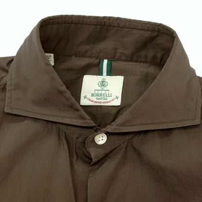 【中古】ルイジボレッリ ラグジュアリーヴィンテージ LUIGIBORRELLI LUXURY VINTAGE ストレッチ コットンナイロン ホリゾンタルカラー カジュアルシャツ ブラウン【サイズM】【 状態ランクB 】【 メンズ 】