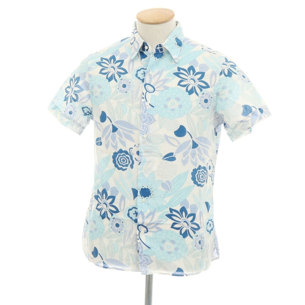 【中古】トゥモローランド TOMORROWLAND コットンリネン ボタニカル プリント レギュラーカラー 半袖シャツ ブルーxホワイト【サイズSMALL】【 状態ランクC 】【 メンズ 】