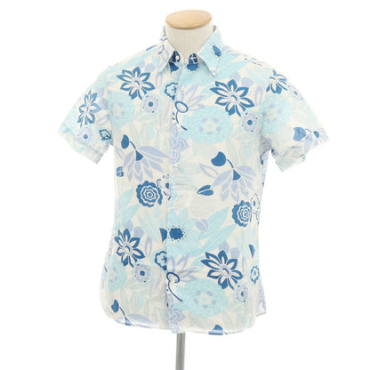 【中古】トゥモローランド TOMORROWLAND コットンリネン ボタニカル プリント レギュラーカラー 半袖シャツ ブルーxホワイト【サイズSMALL】【 状態ランクC 】【 メンズ 】