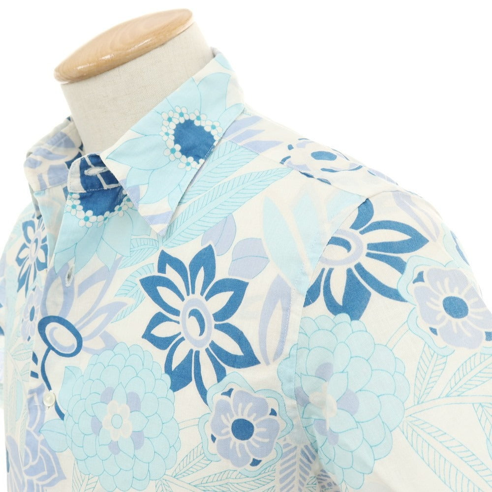 【中古】トゥモローランド TOMORROWLAND コットンリネン ボタニカル プリント レギュラーカラー 半袖シャツ ブルーxホワイト【サイズSMALL】【 状態ランクC 】【 メンズ 】