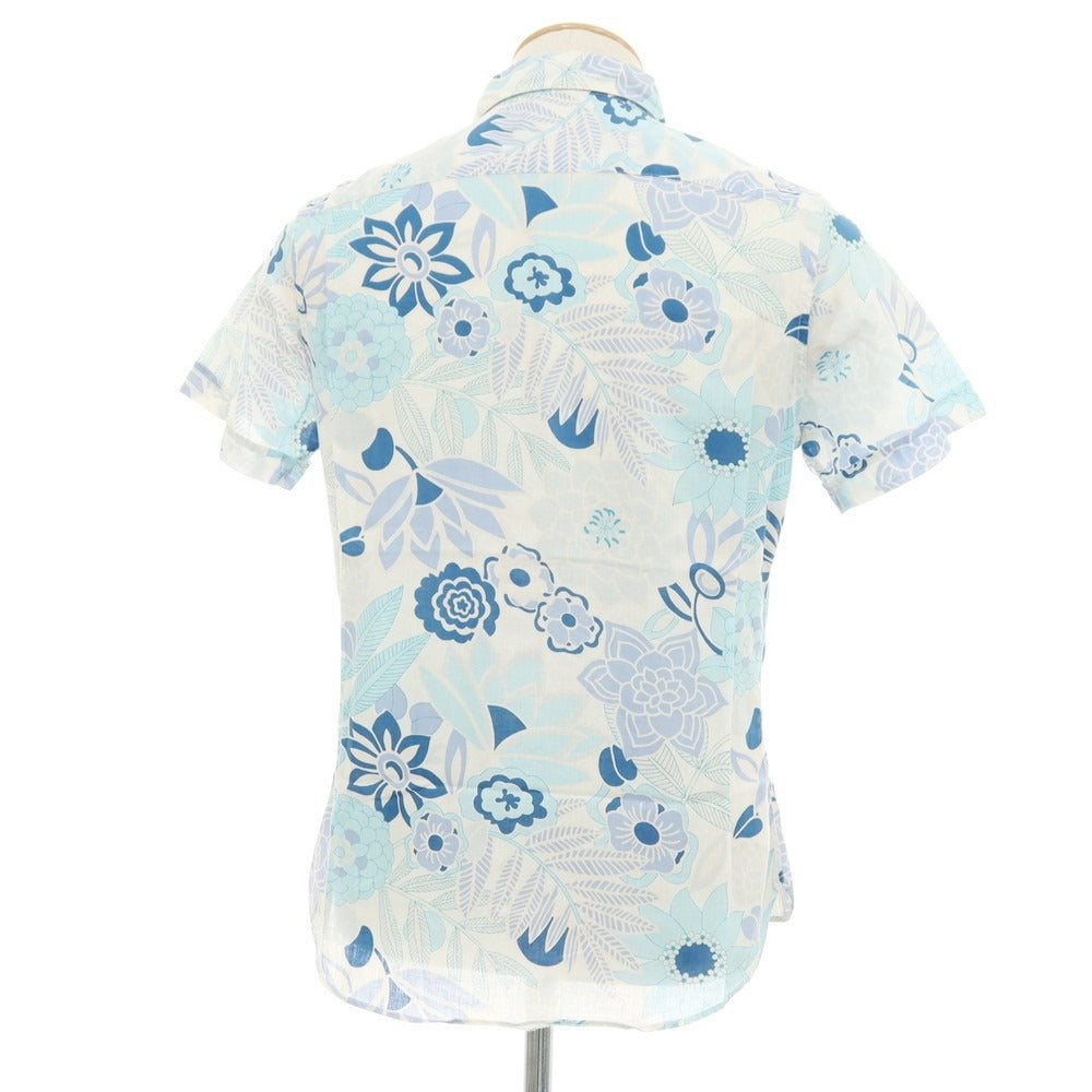 【中古】トゥモローランド TOMORROWLAND コットンリネン ボタニカル プリント レギュラーカラー 半袖シャツ ブルーxホワイト【サイズSMALL】【 状態ランクC 】【 メンズ 】