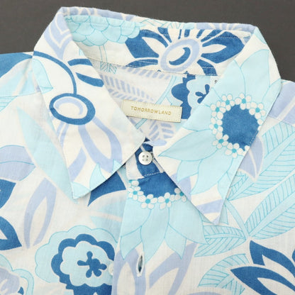 【中古】トゥモローランド TOMORROWLAND コットンリネン ボタニカル プリント レギュラーカラー 半袖シャツ ブルーxホワイト【サイズSMALL】【 状態ランクC 】【 メンズ 】