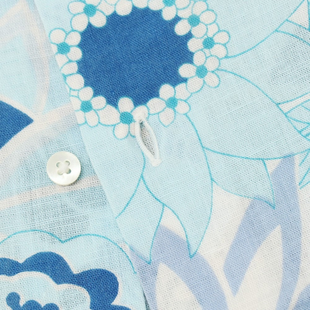 【中古】トゥモローランド TOMORROWLAND コットンリネン ボタニカル プリント レギュラーカラー 半袖シャツ ブルーxホワイト【サイズSMALL】【 状態ランクC 】【 メンズ 】