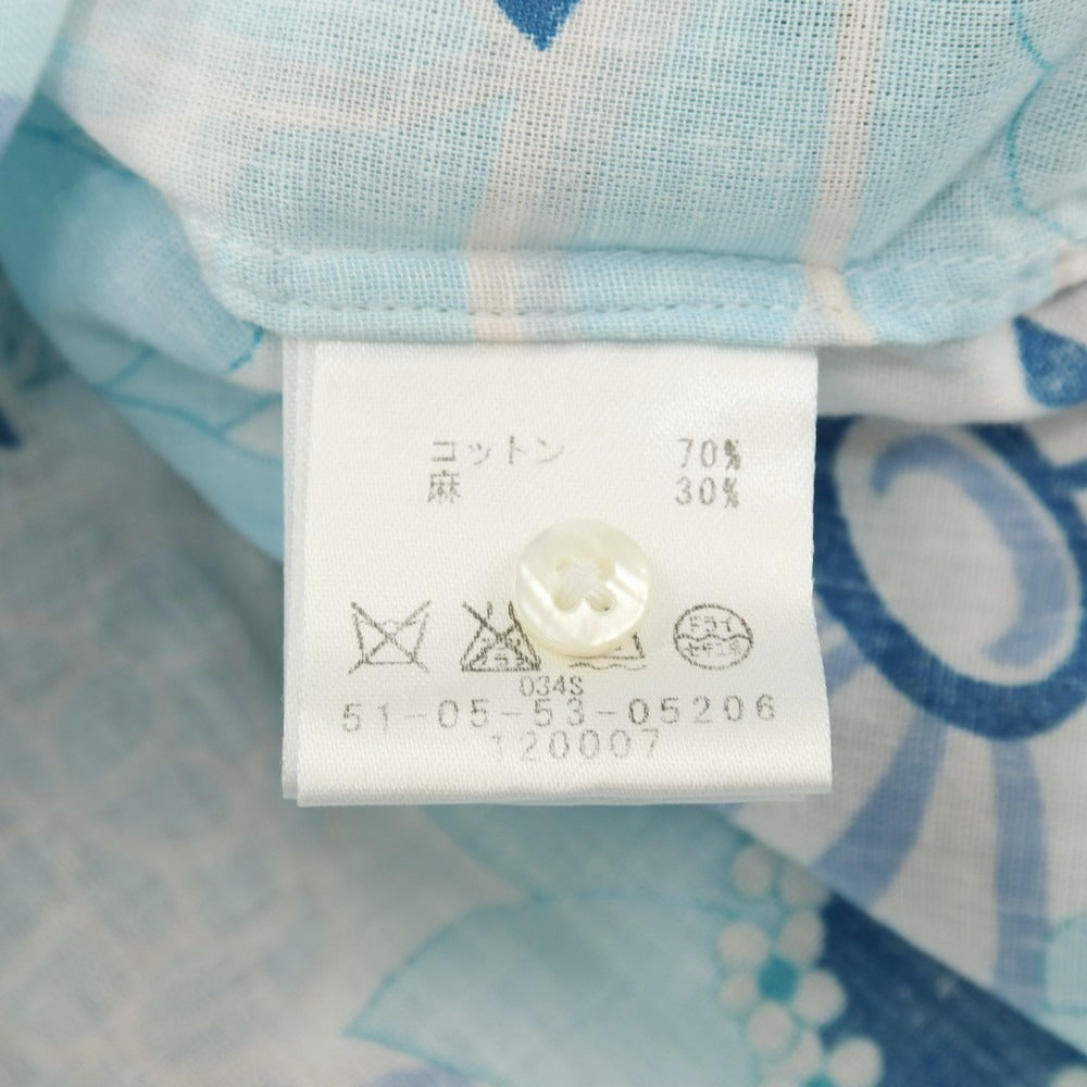 【中古】トゥモローランド TOMORROWLAND コットンリネン ボタニカル プリント レギュラーカラー 半袖シャツ ブルーxホワイト【サイズSMALL】【 状態ランクC 】【 メンズ 】