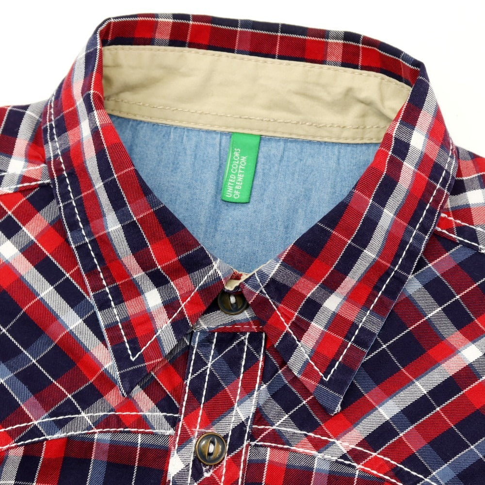 【中古】ユナイテッドカラーズオブベネトン UNITED COLORS OF BENETTON コットン チェック レギュラーカラー カジュアルシャツ レッド【サイズS】【 状態ランクB 】【 メンズ 】