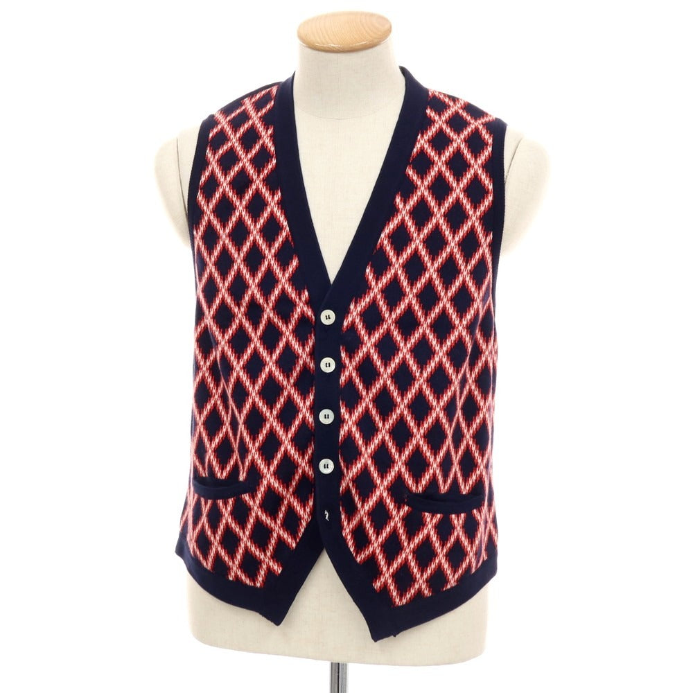 【中古】マックリッチ McRitchie コットン カーディガン ニットベスト ネイビーxレッド【サイズ44】【 状態ランクB 】【 メンズ 】