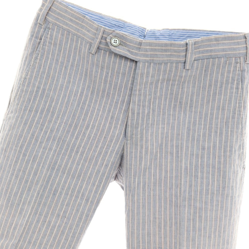 【中古】ジェルマーノ GERMANO リネンコットン ストライプ カジュアルスラックスパンツ ライトネイビーブルーxオレンジ【サイズ44】【 状態ランクB 】【 メンズ 】