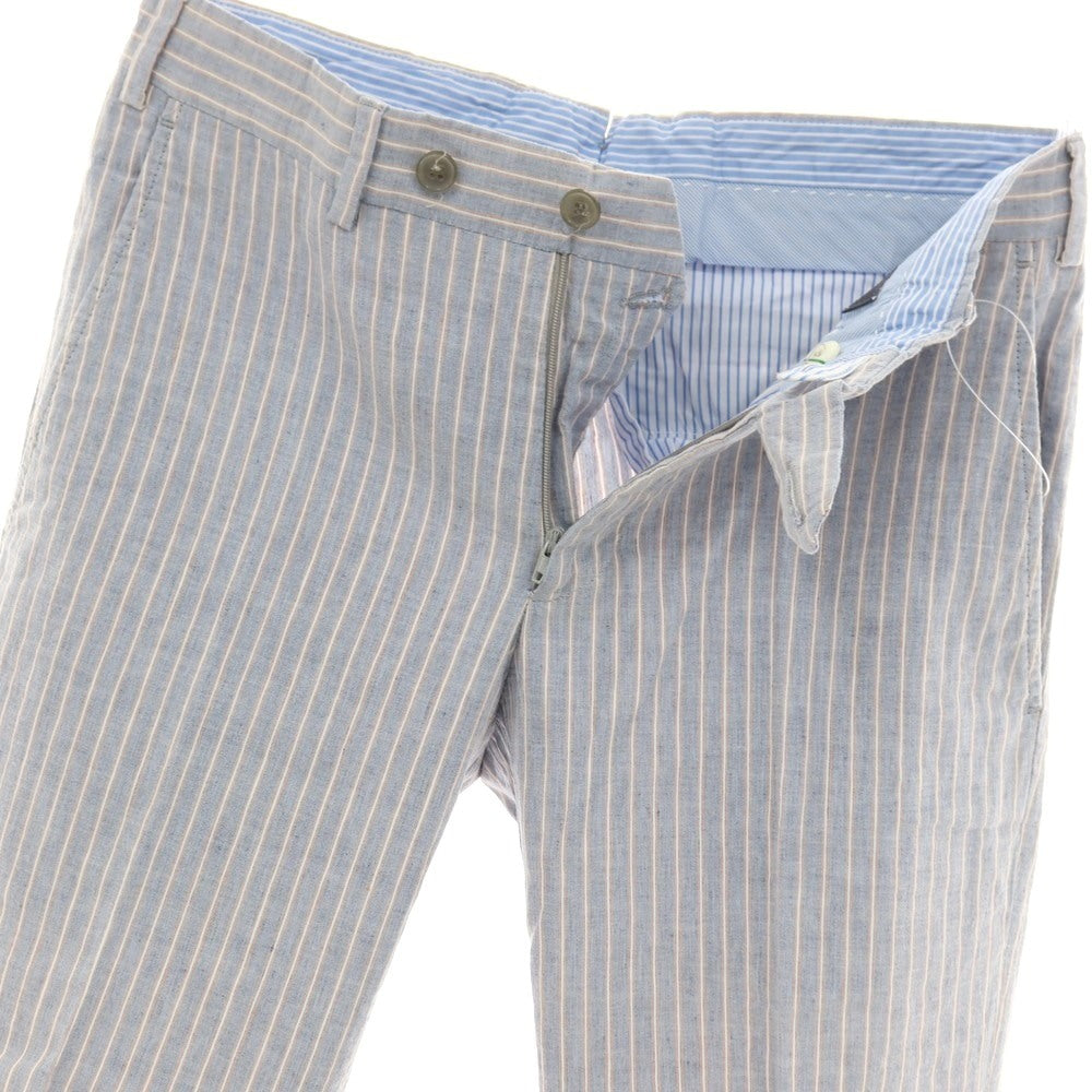 【中古】ジェルマーノ GERMANO リネンコットン ストライプ カジュアルスラックスパンツ ライトネイビーブルーxオレンジ【サイズ44】【 状態ランクB 】【 メンズ 】