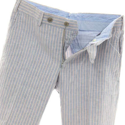 【中古】ジェルマーノ GERMANO リネンコットン ストライプ カジュアルスラックスパンツ ライトネイビーブルーxオレンジ【サイズ44】【 状態ランクB 】【 メンズ 】