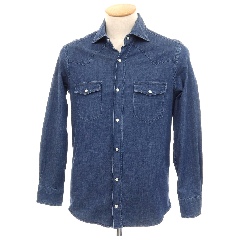 【中古】ジャンネット giannetto ストレッチ コットン ワイドカラー ウエスタンシャツ ネイビー【サイズ38】【 状態ランクC 】【 メンズ 】