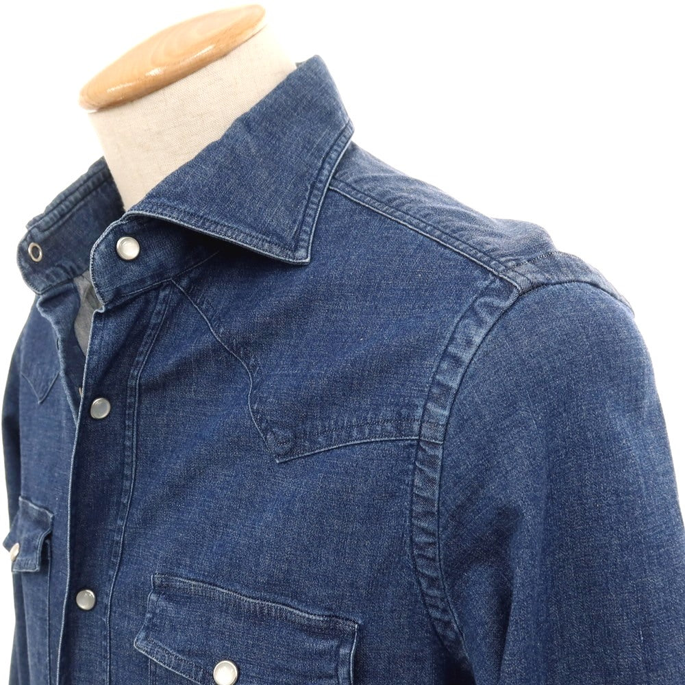 【中古】ジャンネット giannetto ストレッチ コットン ワイドカラー ウエスタンシャツ ネイビー【サイズ38】【 状態ランクC 】【 メンズ 】