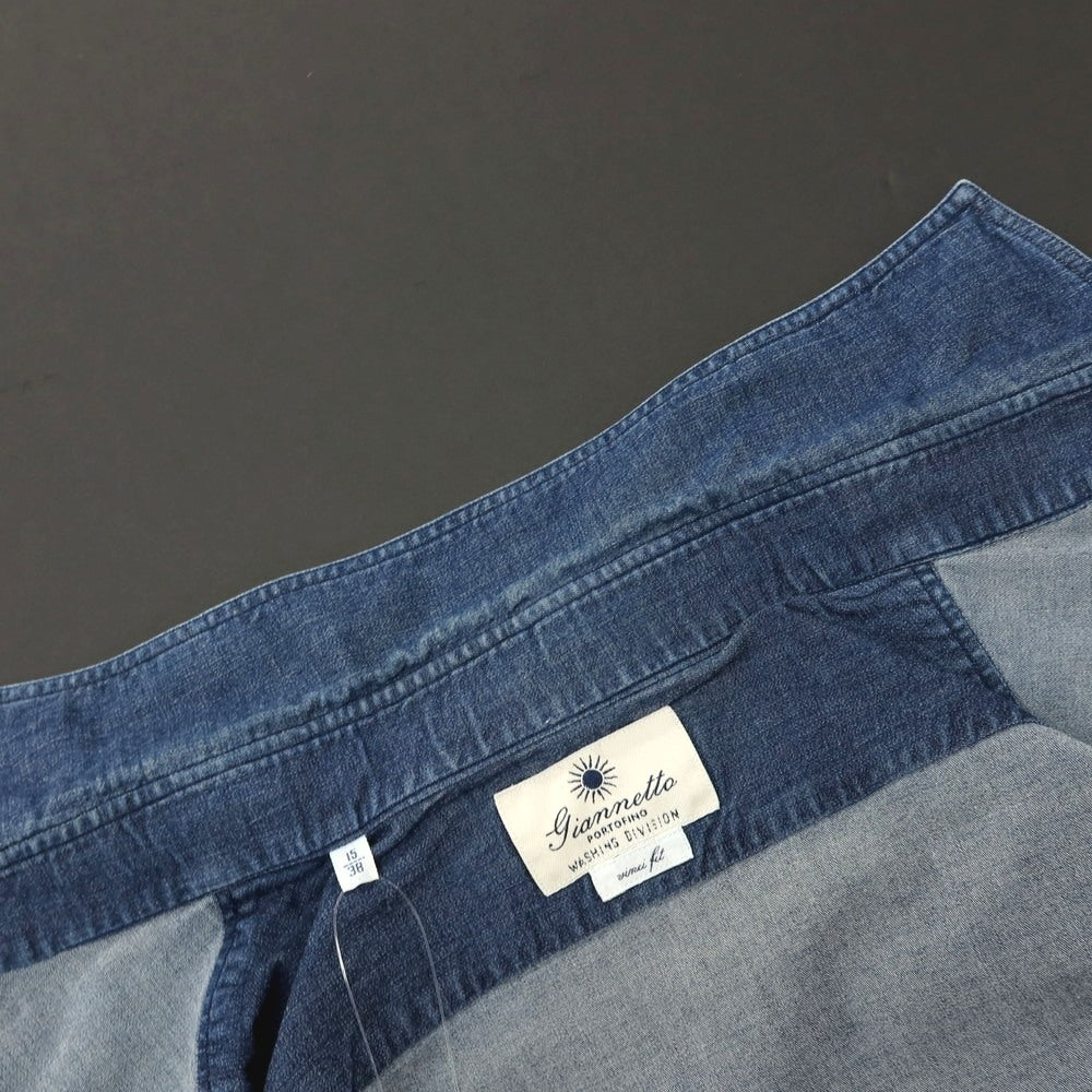 【中古】ジャンネット giannetto ストレッチ コットン ワイドカラー ウエスタンシャツ ネイビー【サイズ38】【 状態ランクC 】【 メンズ 】