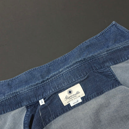 【中古】ジャンネット giannetto ストレッチ コットン ワイドカラー ウエスタンシャツ ネイビー【サイズ38】【 状態ランクC 】【 メンズ 】