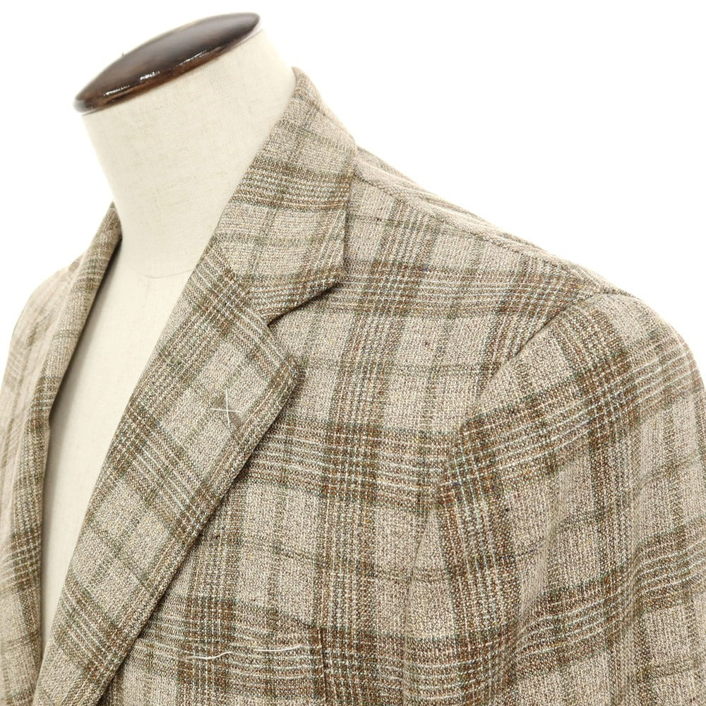 【中古】【未使用】デペトリロ DE PETRILLO Posillipo シルクウール チェック 3B テーラードジャケット ベージュxグリーン【サイズ50】【 状態ランクS 】【 メンズ 】