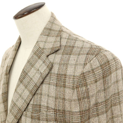 【中古】【未使用】デペトリロ DE PETRILLO Posillipo シルクウール チェック 3B テーラードジャケット ベージュxグリーン【サイズ50】【 状態ランクS 】【 メンズ 】