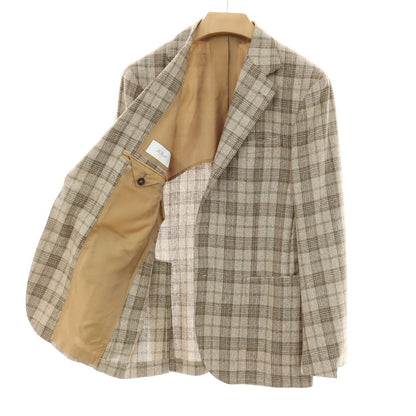【中古】【未使用】デペトリロ DE PETRILLO Posillipo シルクウール チェック 3B テーラードジャケット ベージュxグリーン【サイズ50】【 状態ランクS 】【 メンズ 】