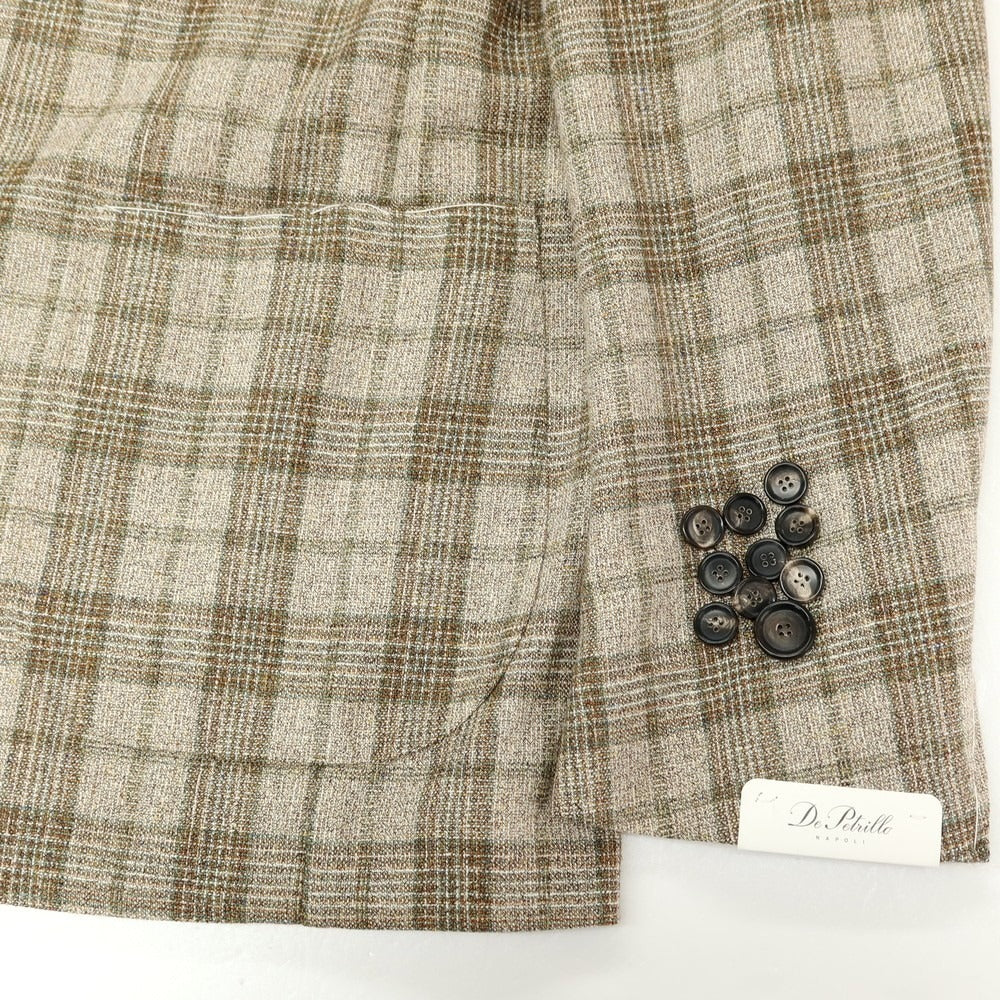 【中古】【未使用】デペトリロ DE PETRILLO Posillipo シルクウール チェック 3B テーラードジャケット ベージュxグリーン【サイズ50】【 状態ランクS 】【 メンズ 】
