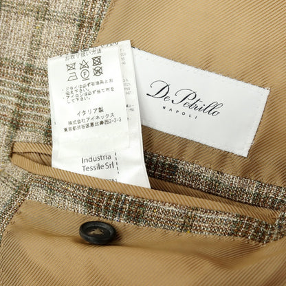 【中古】【未使用】デペトリロ DE PETRILLO Posillipo シルクウール チェック 3B テーラードジャケット ベージュxグリーン【サイズ50】【 状態ランクS 】【 メンズ 】