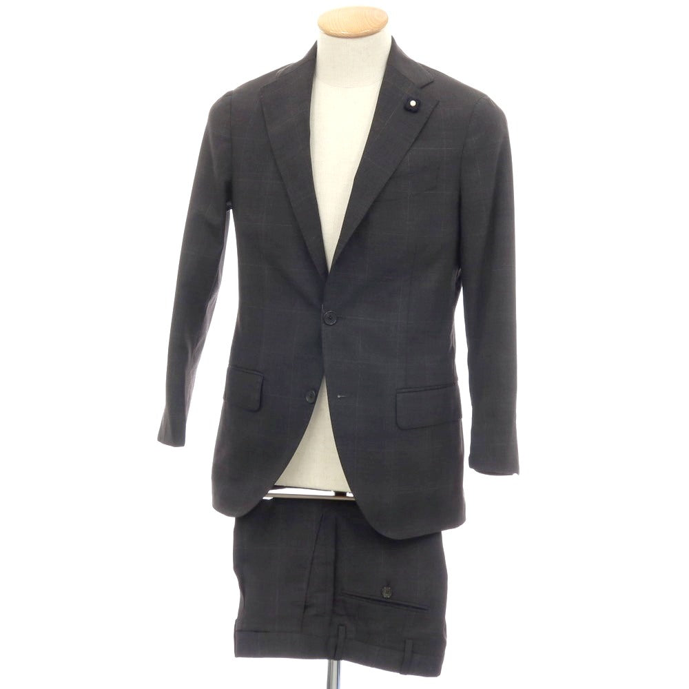 【中古】ラルディーニ LARDINI ストレッチ ウール チェック 3つボタンスーツ ダークグレー【サイズ42】【 状態ランクC 】【 メンズ 】