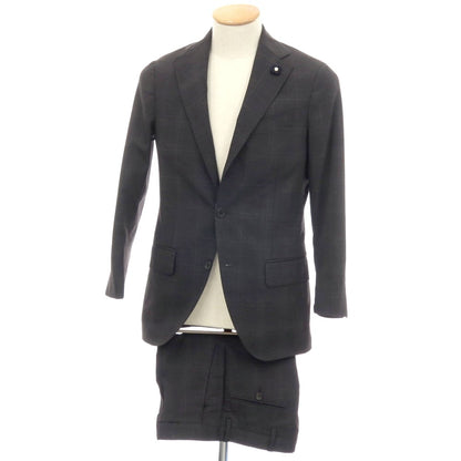 【中古】ラルディーニ LARDINI ストレッチ ウール チェック 3つボタンスーツ ダークグレー【サイズ42】【 状態ランクC 】【 メンズ 】