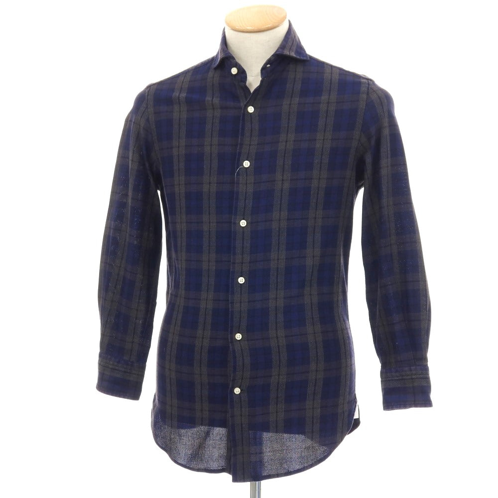 【中古】ギローバー GUY ROVER コットン チェック ホリゾンタルカラー カジュアルシャツ ネイビー【サイズXS】【 状態ランクC 】【 メンズ 】