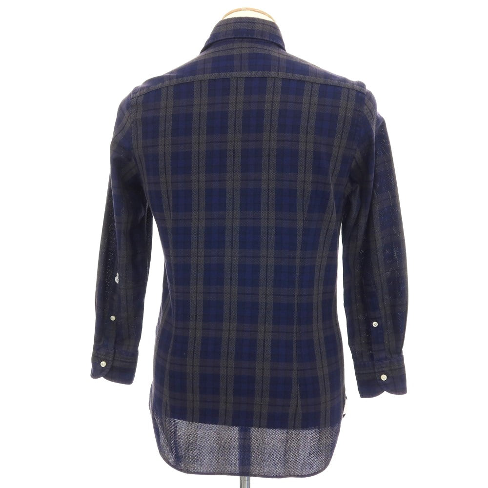 【中古】ギローバー GUY ROVER コットン チェック ホリゾンタルカラー カジュアルシャツ ネイビー【サイズXS】【 状態ランクC 】【 メンズ 】