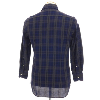 【中古】ギローバー GUY ROVER コットン チェック ホリゾンタルカラー カジュアルシャツ ネイビー【サイズXS】【 状態ランクC 】【 メンズ 】