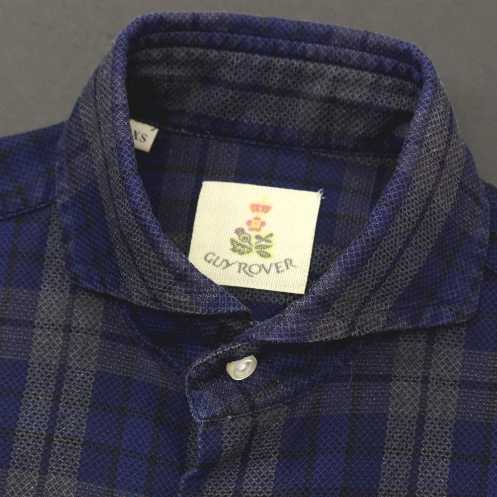 【中古】ギローバー GUY ROVER コットン チェック ホリゾンタルカラー カジュアルシャツ ネイビー【サイズXS】【 状態ランクC 】【 メンズ 】