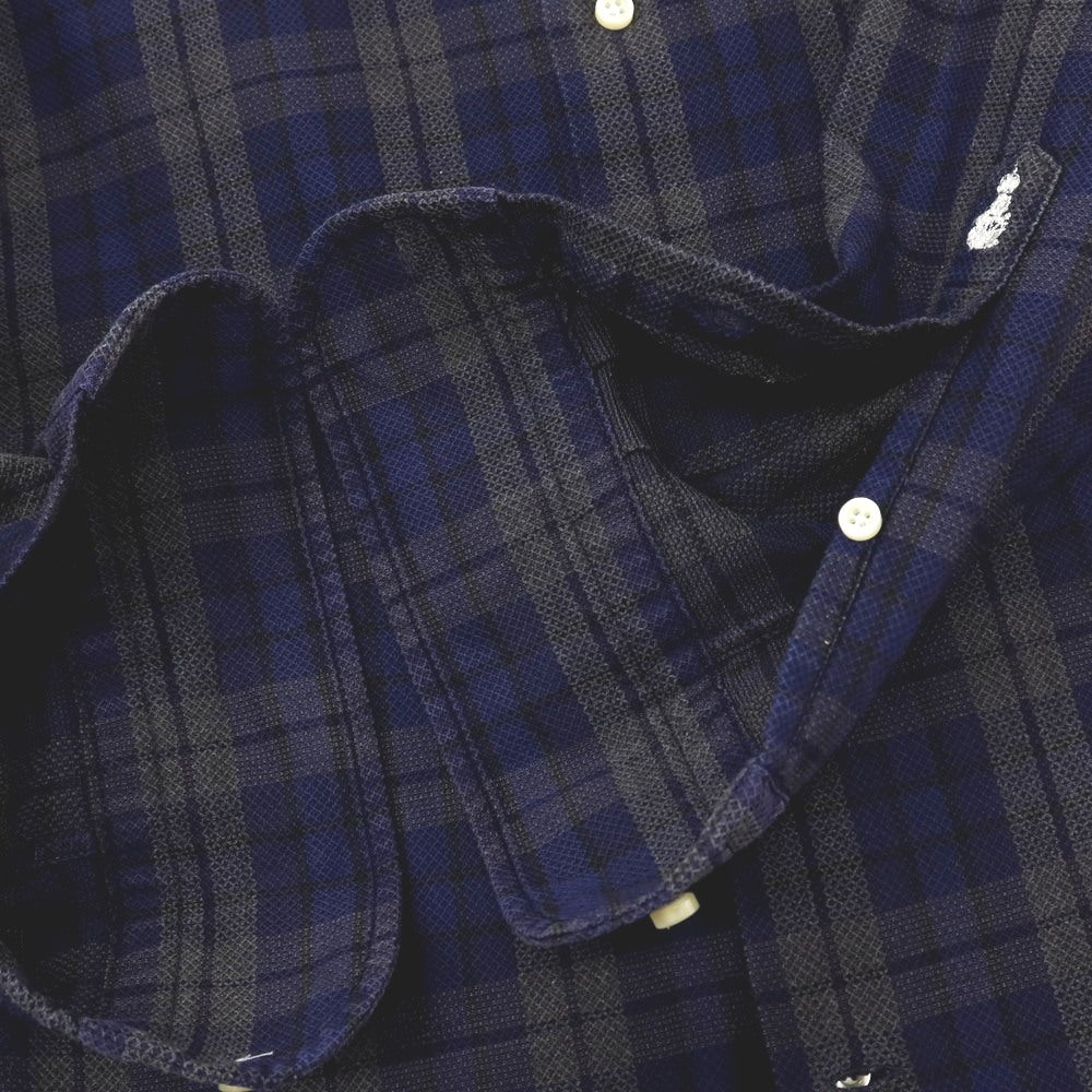 【中古】ギローバー GUY ROVER コットン チェック ホリゾンタルカラー カジュアルシャツ ネイビー【サイズXS】【 状態ランクC 】【 メンズ 】