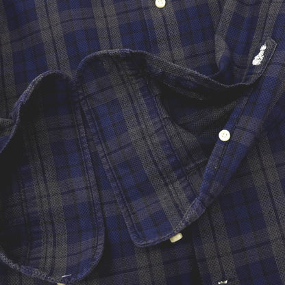 【中古】ギローバー GUY ROVER コットン チェック ホリゾンタルカラー カジュアルシャツ ネイビー【サイズXS】【 状態ランクC 】【 メンズ 】
