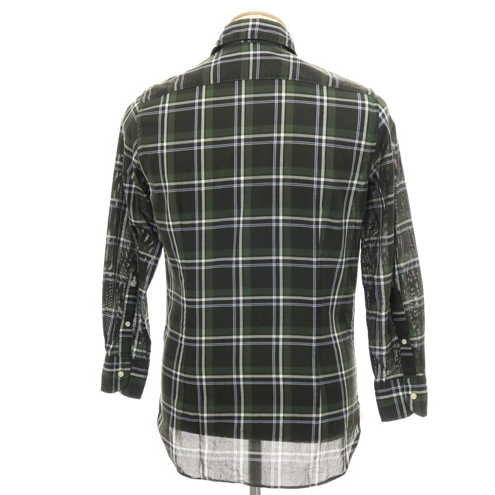 【中古】ギローバー GUY ROVER コットン チェック ホリゾンタルカラー カジュアルシャツ グリーン【サイズXS】【 状態ランクC 】【 メンズ 】