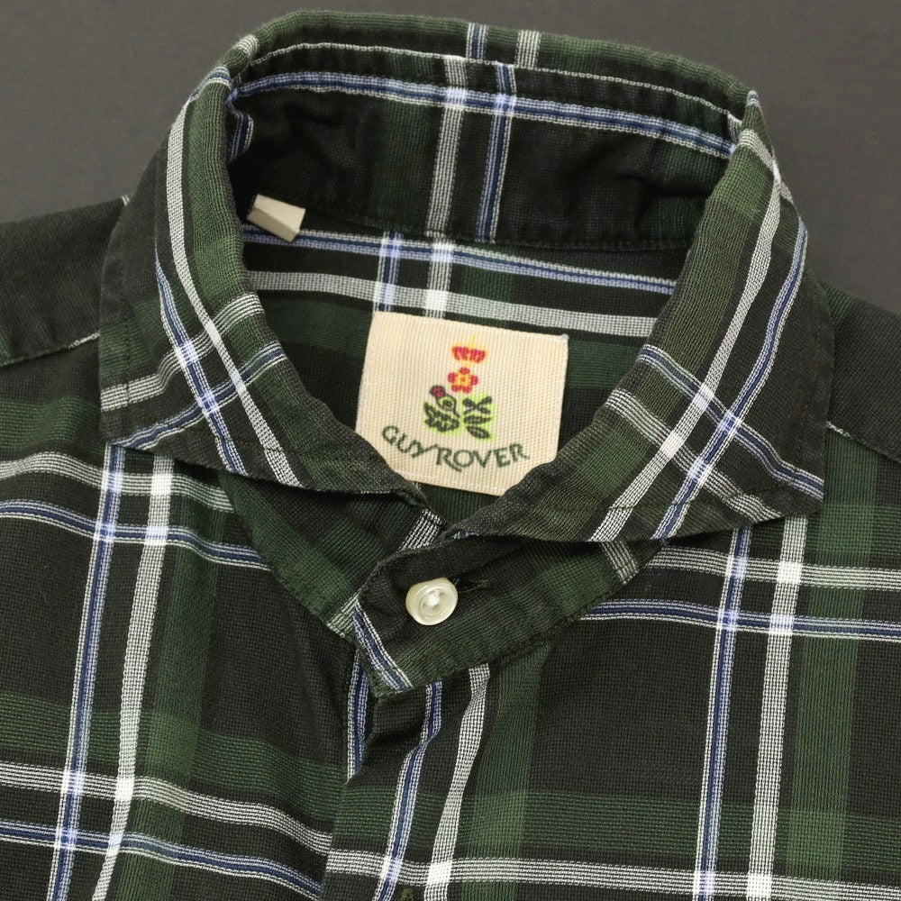 【中古】ギローバー GUY ROVER コットン チェック ホリゾンタルカラー カジュアルシャツ グリーン【サイズXS】【 状態ランクC 】【 メンズ 】