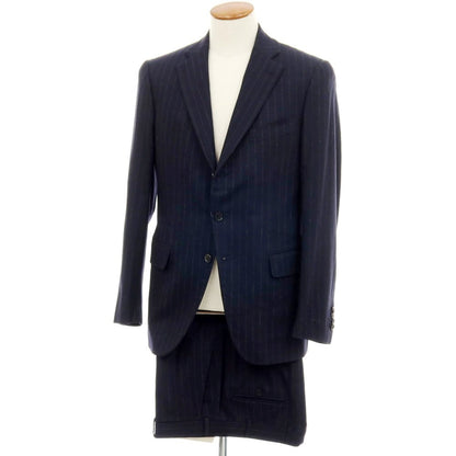 【中古】イザイア ISAIA GREGORY ウールカシミヤ ストライプ 3つボタンスーツ ネイビーxグレー【サイズ48】【 状態ランクC 】【 メンズ 】