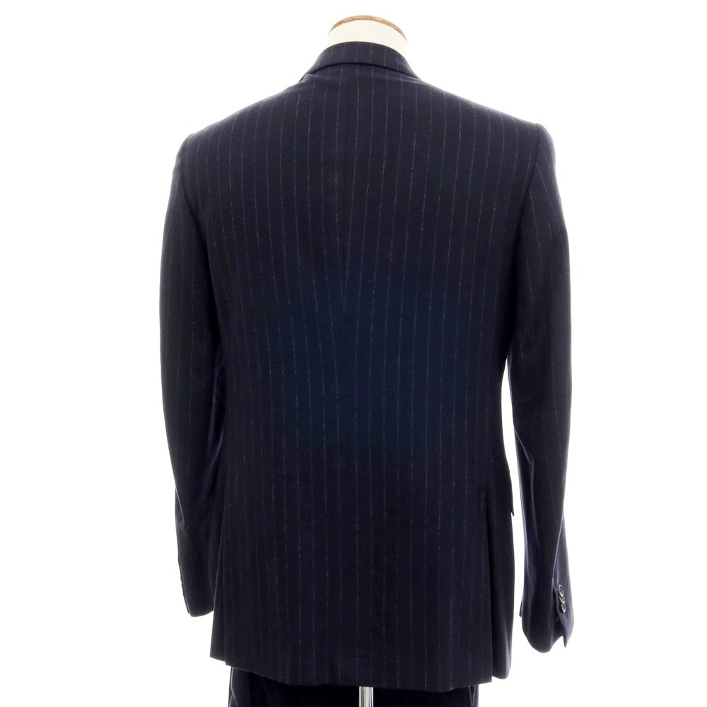 【中古】イザイア ISAIA GREGORY ウールカシミヤ ストライプ 3つボタンスーツ ネイビーxグレー【サイズ48】【 状態ランクC 】【 メンズ 】