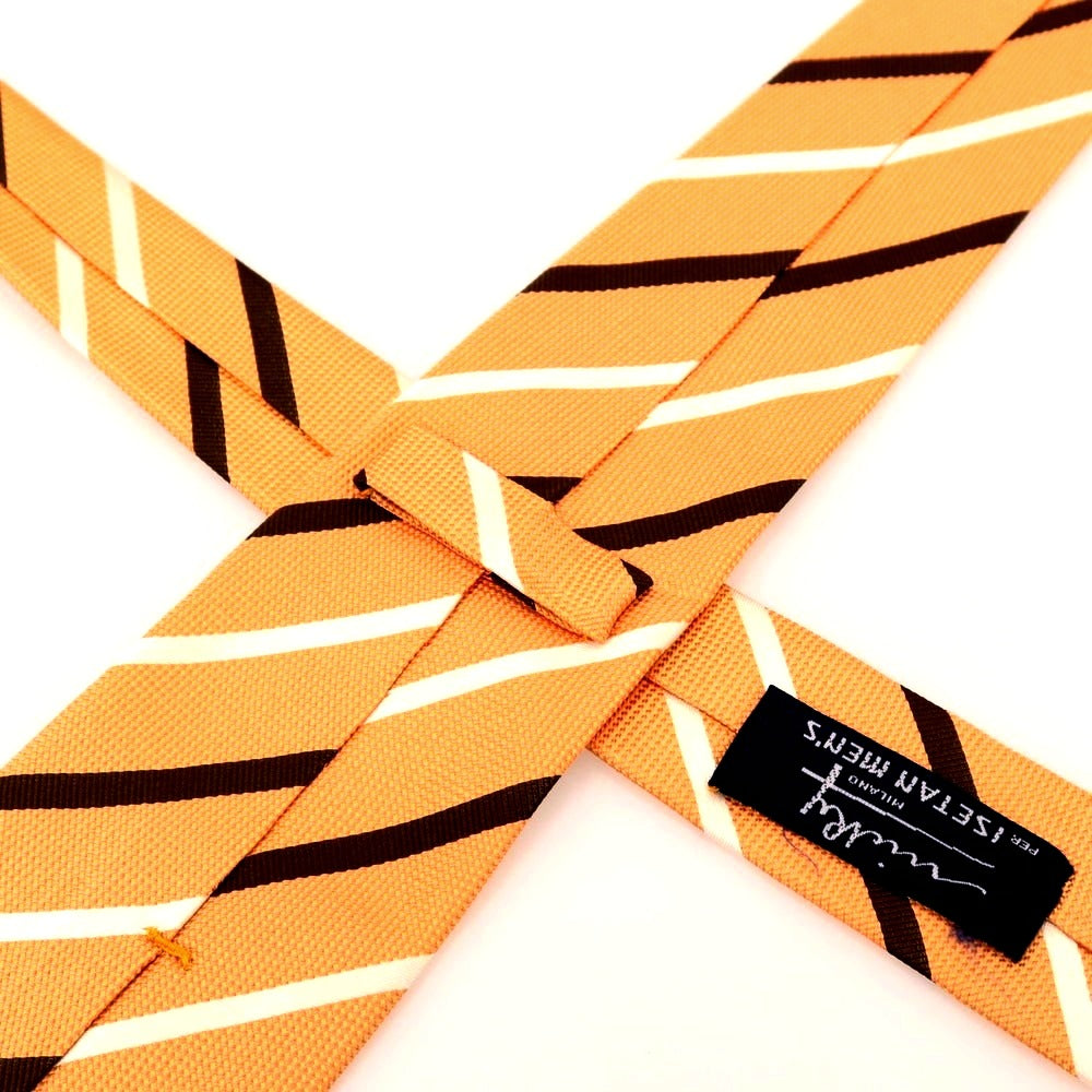 【中古】ニッキー nicky シルク ストライプ柄ネクタイ オレンジxカーキ【 状態ランクB 】【 メンズ 】