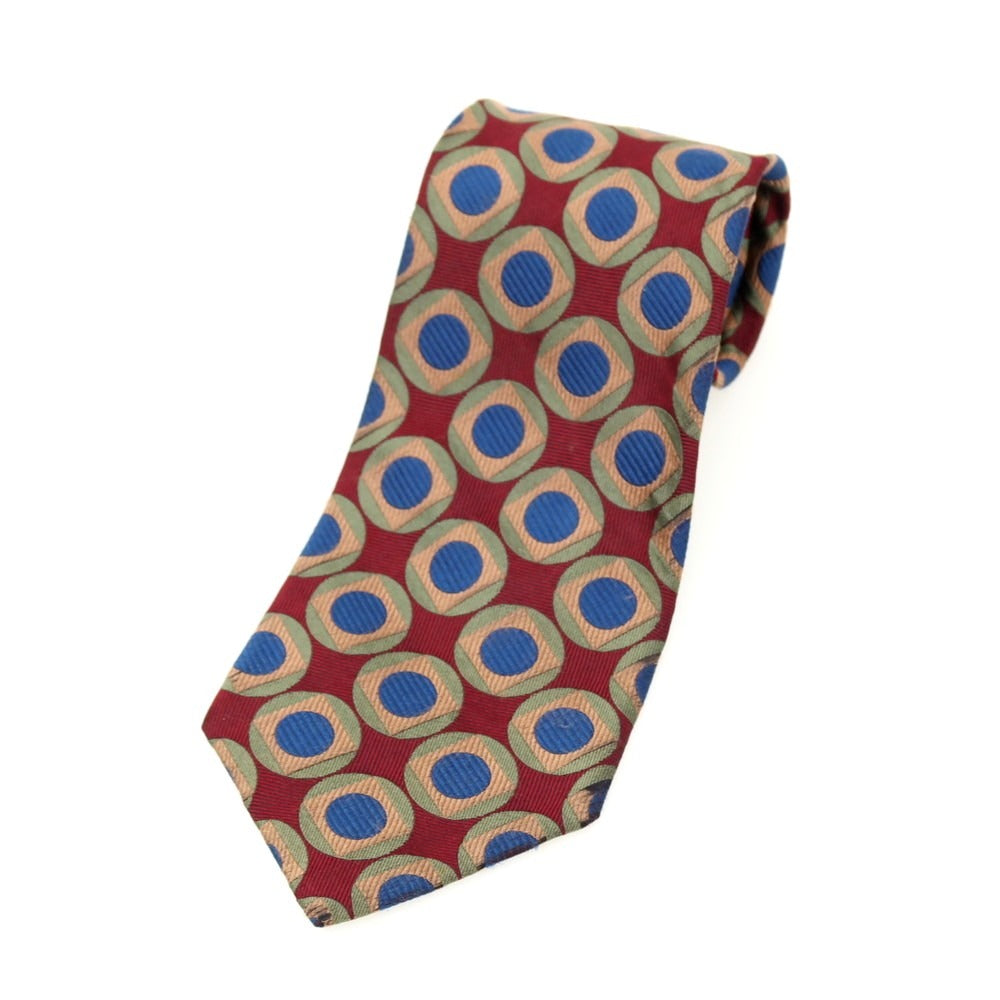 【中古】ポールスミス Paul Smith シルク 総柄ネクタイ バーガンディxネイビー【 状態ランクB 】【 メンズ 】