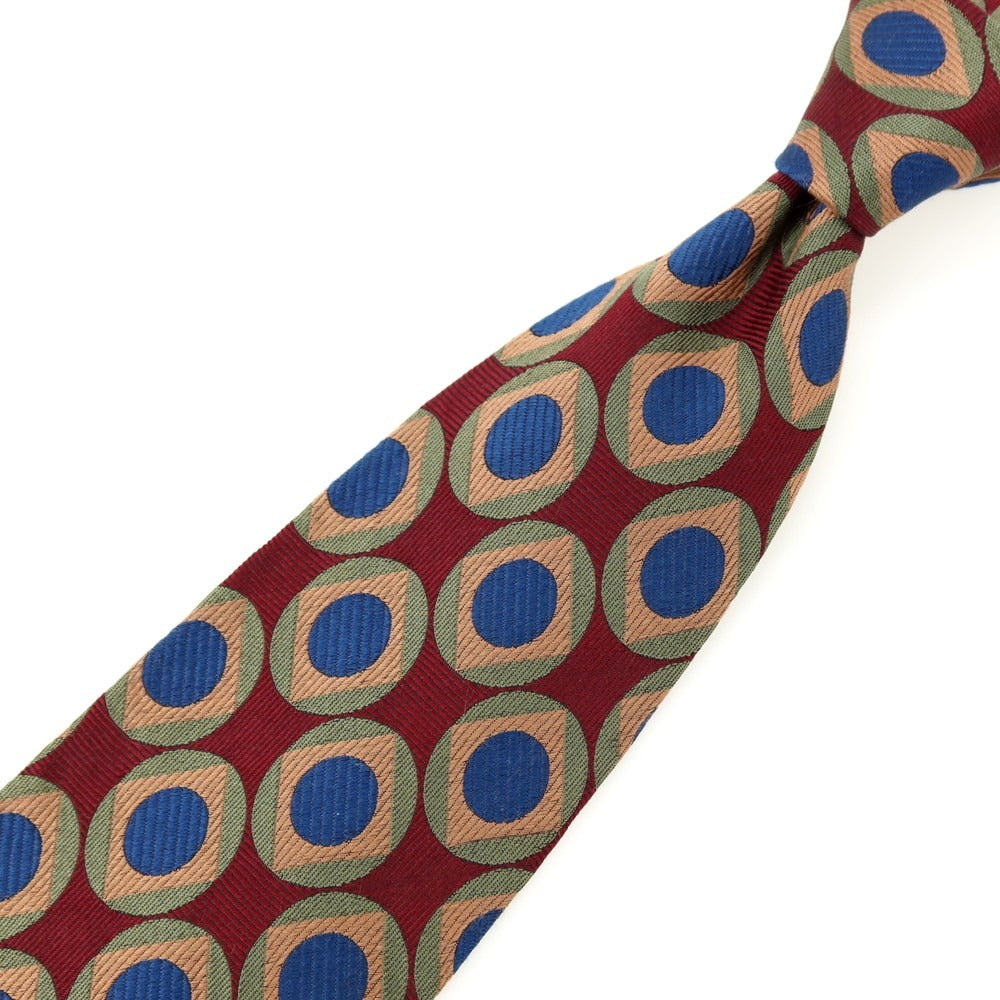 【中古】ポールスミス Paul Smith シルク 総柄ネクタイ バーガンディxネイビー【 状態ランクB 】【 メンズ 】