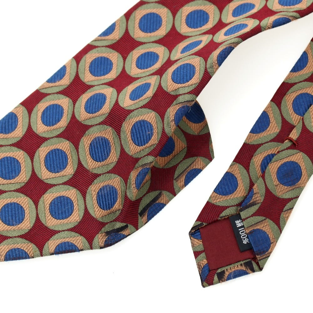 【中古】ポールスミス Paul Smith シルク 総柄ネクタイ バーガンディxネイビー【 状態ランクB 】【 メンズ 】