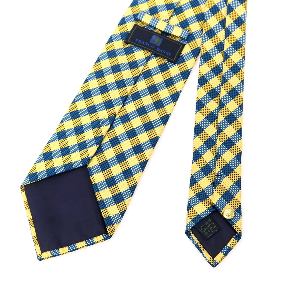 【中古】フランコバッシ FRANCO BASSI シルク チェック柄ネクタイ イエローxブルー【 状態ランクB 】【 メンズ 】 [APD]