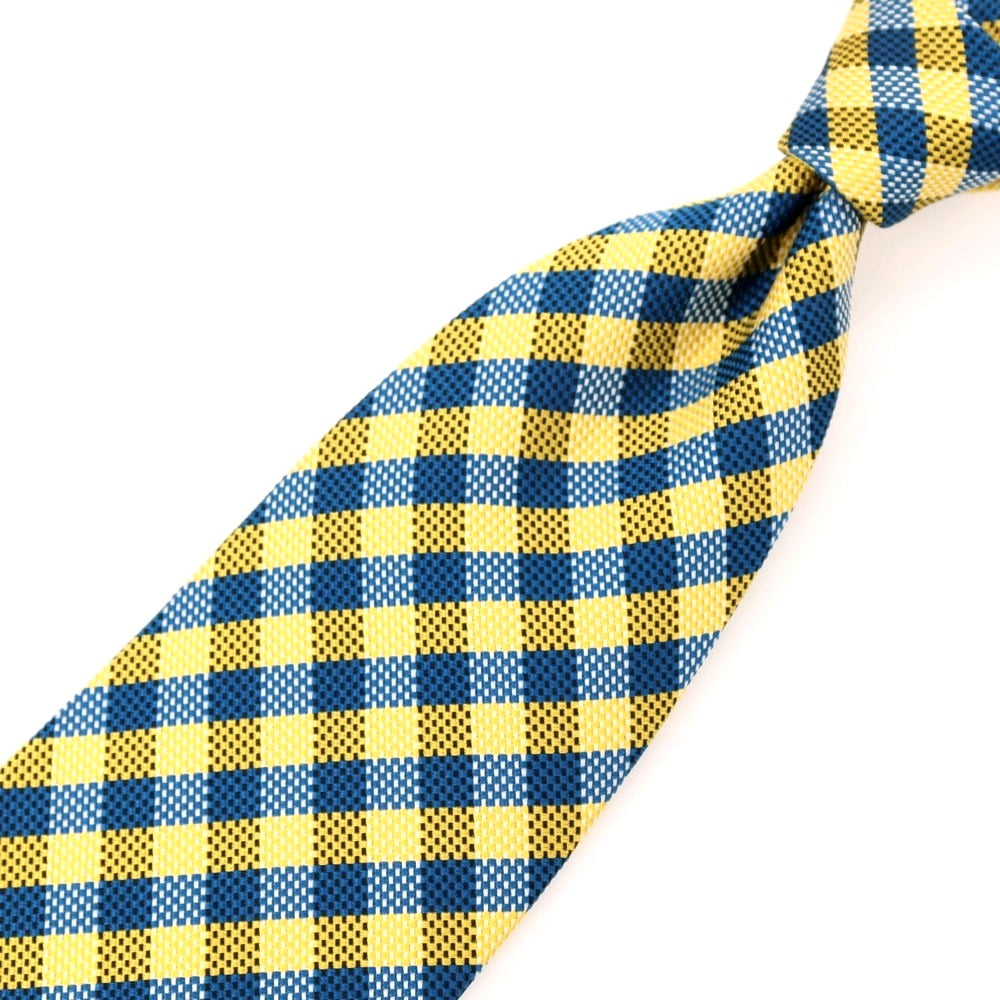 【中古】フランコバッシ FRANCO BASSI シルク チェック柄ネクタイ イエローxブルー【 状態ランクB 】【 メンズ 】