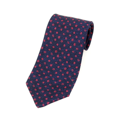 【中古】ブルガリ BVLGARI シルク 小紋柄ネクタイ ネイビーxレッド【 状態ランクB 】【 メンズ 】