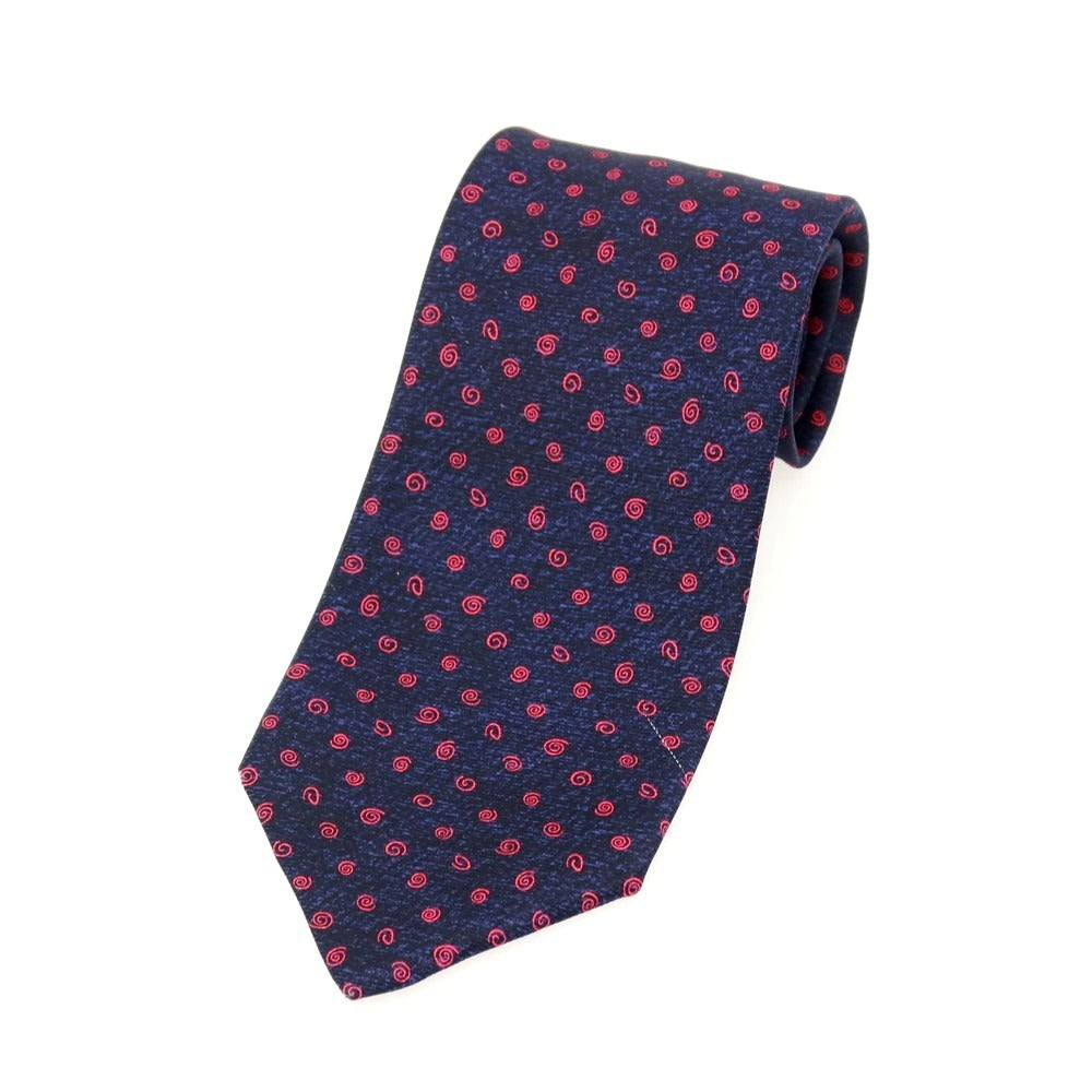 【中古】ブルガリ BVLGARI シルク 小紋柄ネクタイ ネイビーxレッド【 状態ランクB 】【 メンズ 】