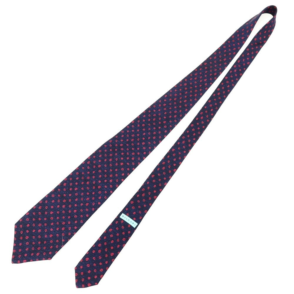 【中古】ブルガリ BVLGARI シルク 小紋柄ネクタイ ネイビーxレッド【 状態ランクB 】【 メンズ 】