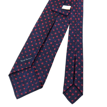【中古】ブルガリ BVLGARI シルク 小紋柄ネクタイ ネイビーxレッド【 状態ランクB 】【 メンズ 】